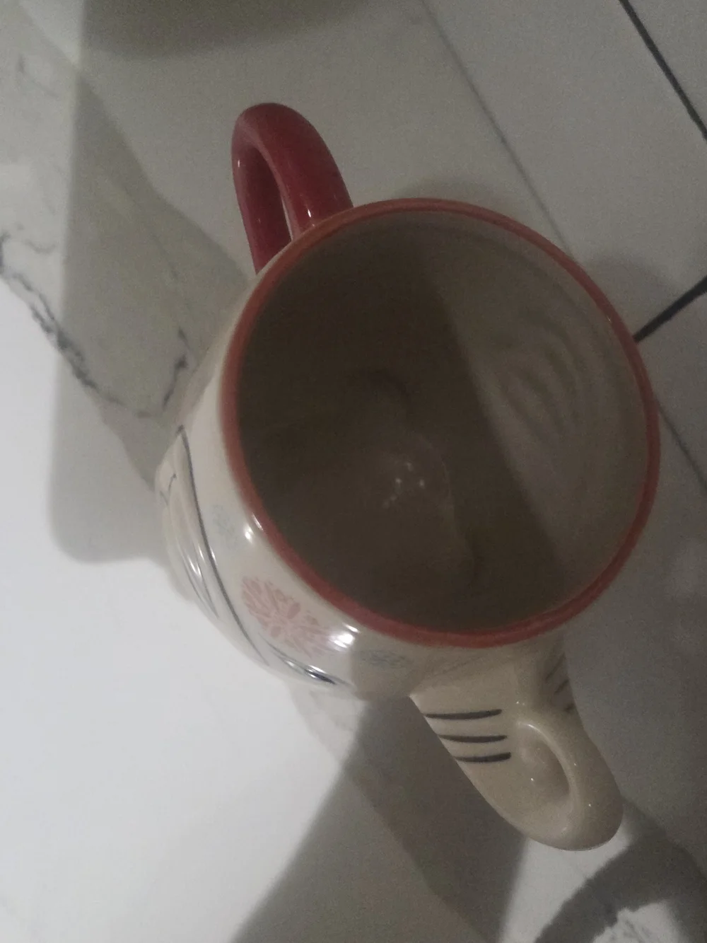 Ceramic Elephant Mug in Cream and Red - Decorative Home Art